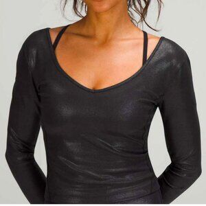 EUC Lululemon Align Long Sleeve Shirt Shine Radiate Foil Print Black 10 Yoga Top